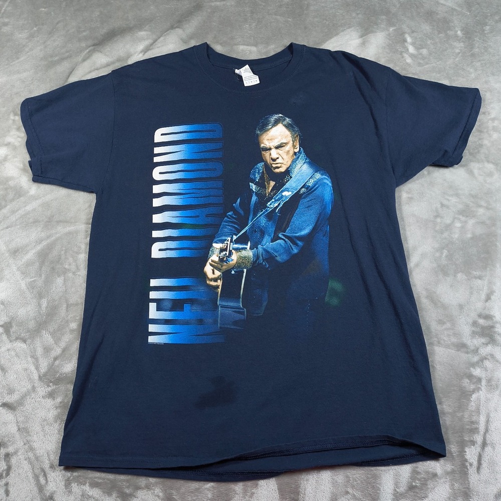 Neil Diamond Shirt Mens Large Blue World Tour 2015 Concert Merch Band Crew Neck